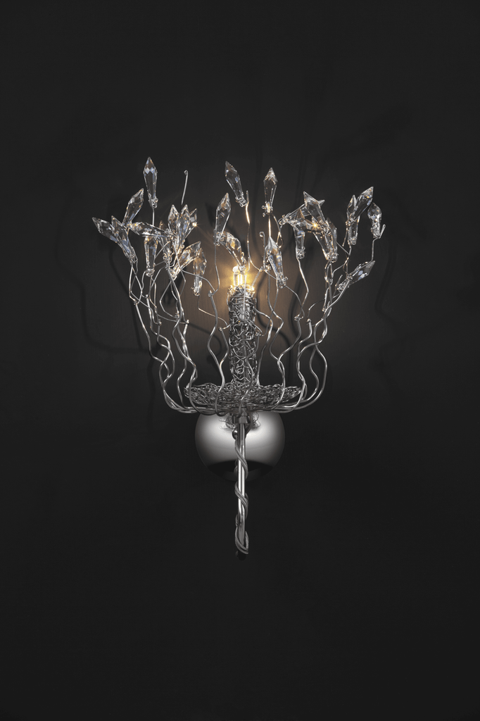 Modern spirits wall lamp with crystal accents and branch-like metallic design