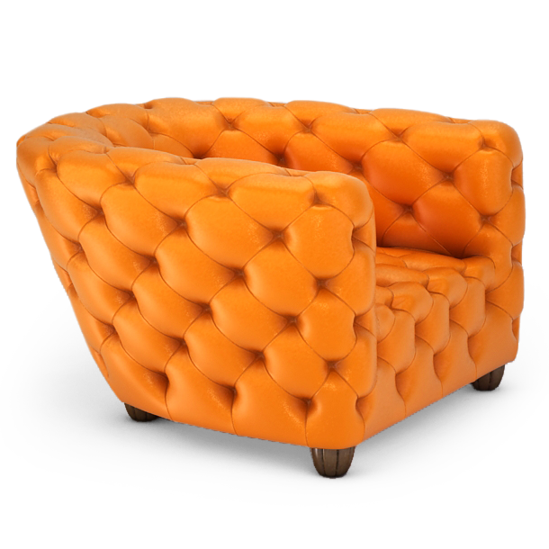 Orange tufted leather Cibolo Chair, stylish and comfortable club chair for living room