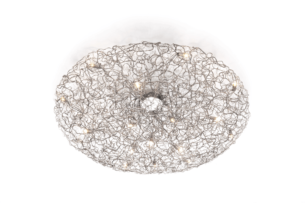 Modern oval Crystal Waters Ceiling Lamp Round with wire mesh design and illuminated bulbs