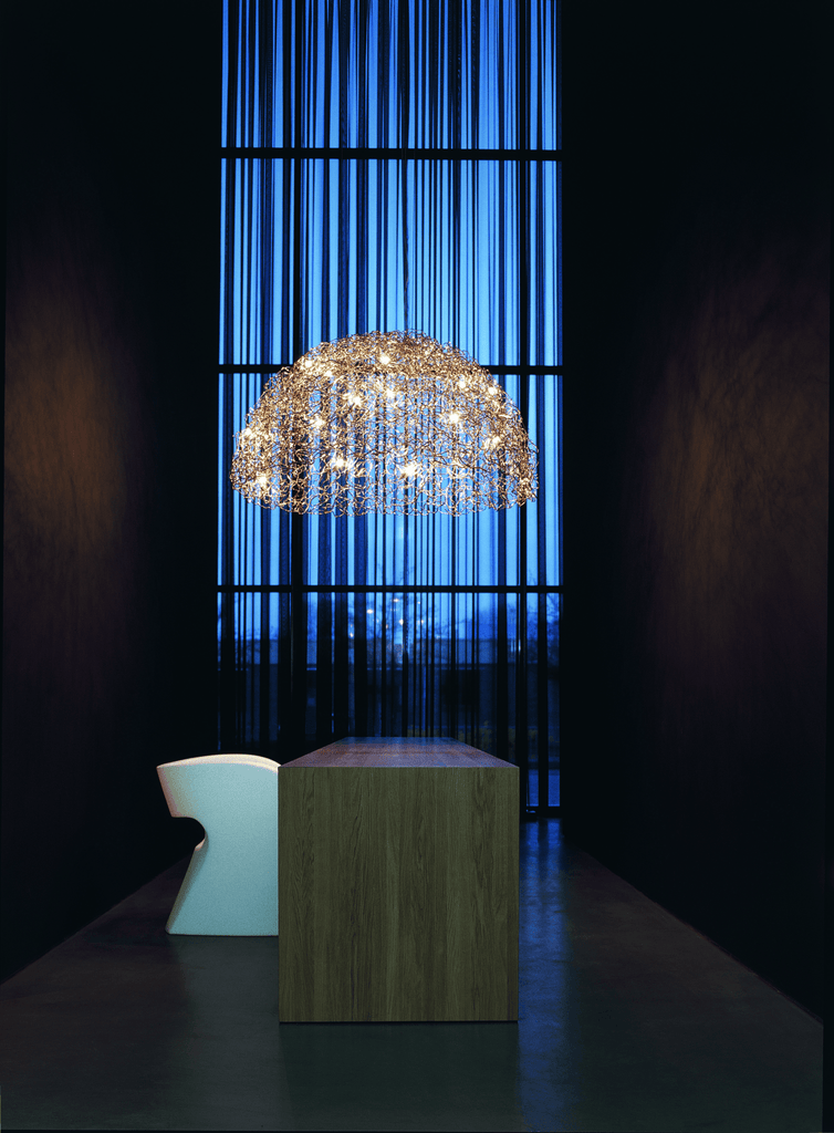 Crystal Waters Hanging Lamp Hood with shimmering dome-shaped chandelier of small lights