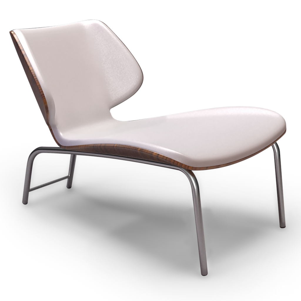 Modern white Cue Lounge chair with wooden frame and metal legs for stylish seating