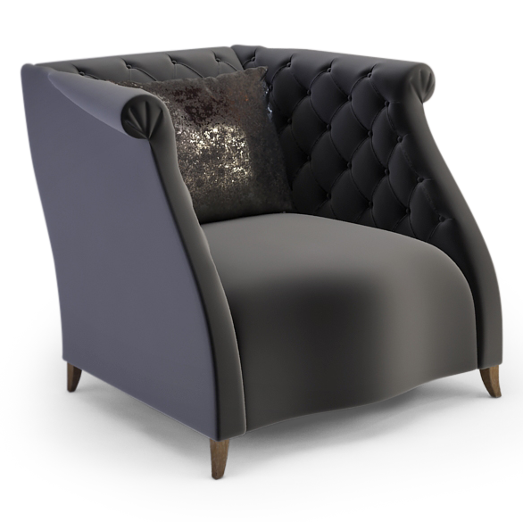 Delano Chair modern dark gray upholstered armchair with tufted backrest and throw pillow