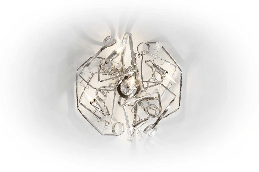 Modern silver-toned metal Delphinium Chandelier Round with multiple light sources