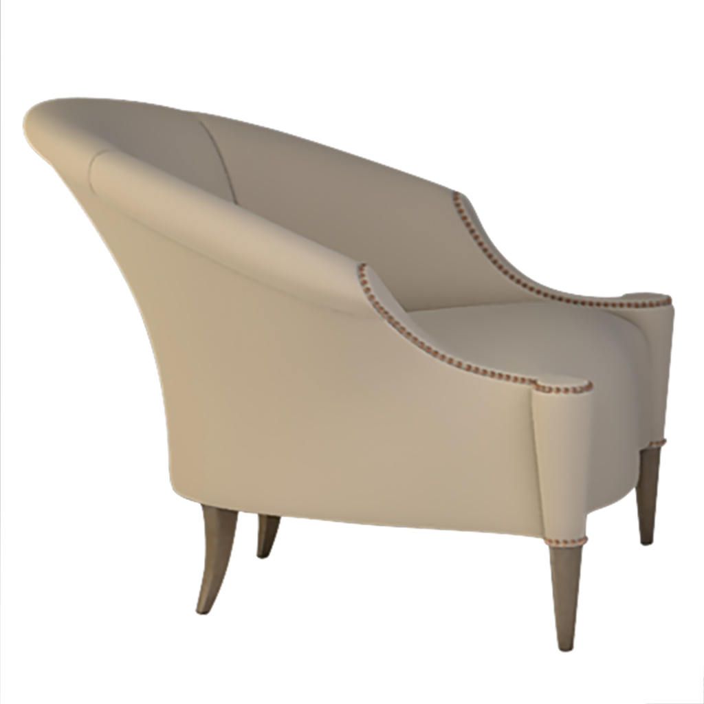 Eden Roc Chair cream-colored upholstered armchair with nailhead trim and tapered legs