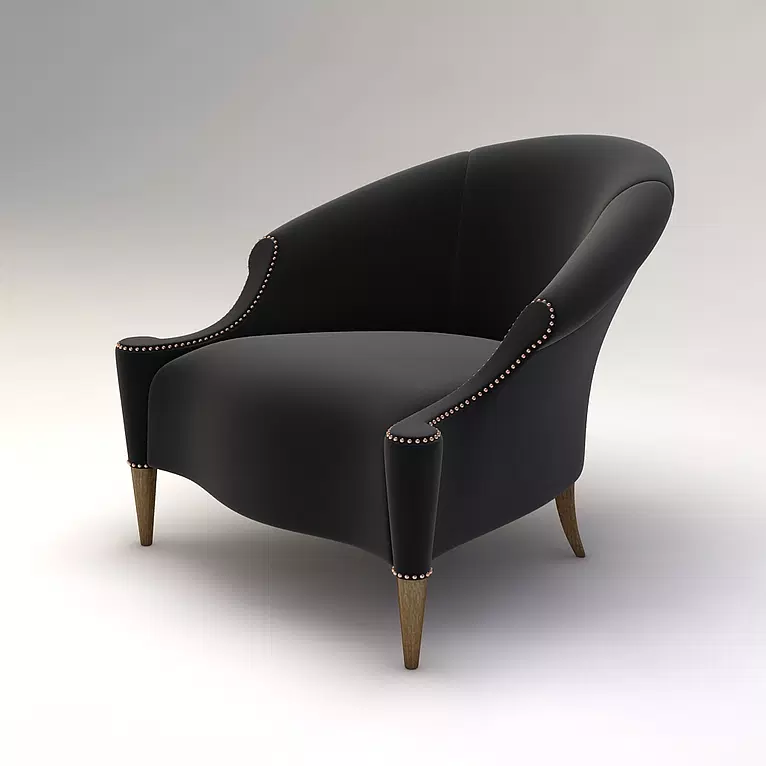 Eden Roc Chair black armchair with curved arms and silver nailhead trim