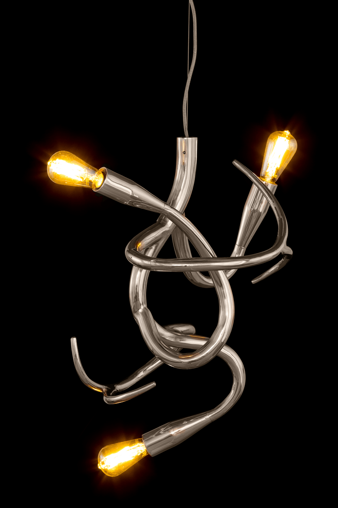 Edison’s Tail Element 2 modern sculptural chandelier with exposed Edison bulbs