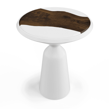 elpenor white end table, modern end table, walnut wood end table, resin end table, white end table, small end table, living room end table, bedroom end table