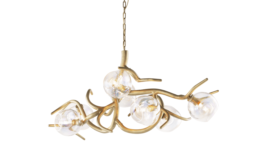 Ersa Chandelier Oval with gold metal frame and clear glass orb lights for elegant lighting