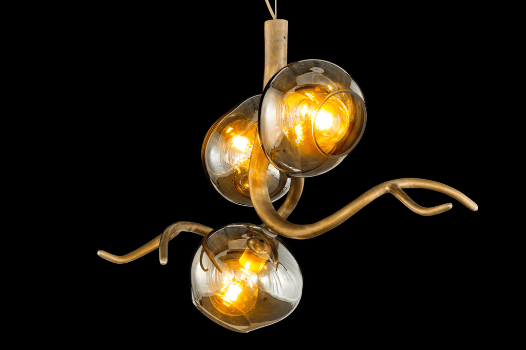 Ersa Hanging Lamp Element with multi-light chandelier and amber-tinted glass globes