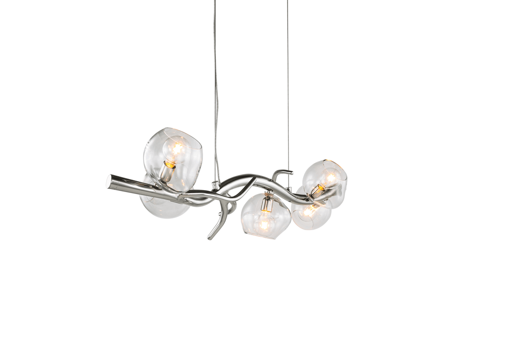 Ersa Hanging Lamp Long with polished chrome finish and five textured glass globes