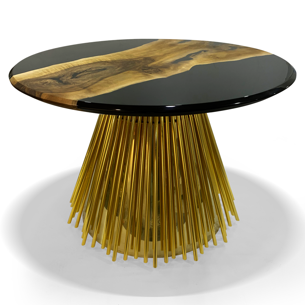 eskulape center table, walnut wood resin table, jet black resin table, modern coffee table, luxury coffee table