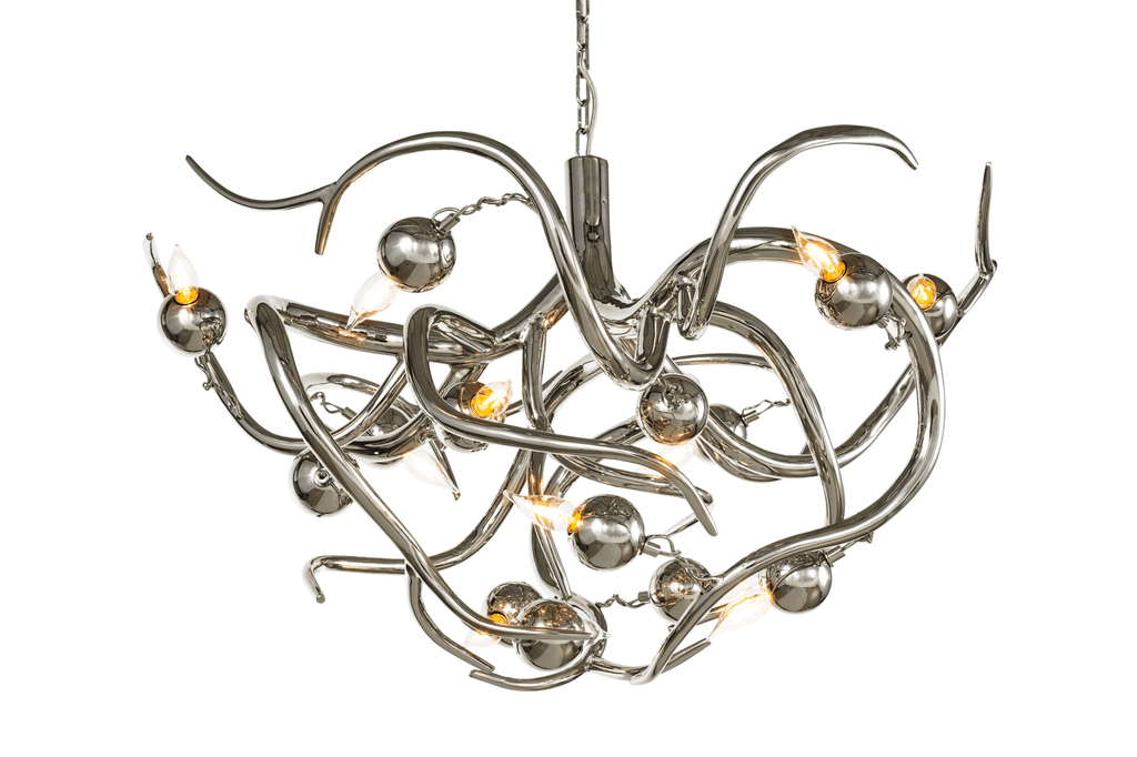 Eve Chandelier Round with modern chrome finish and spherical accents for stylish lighting