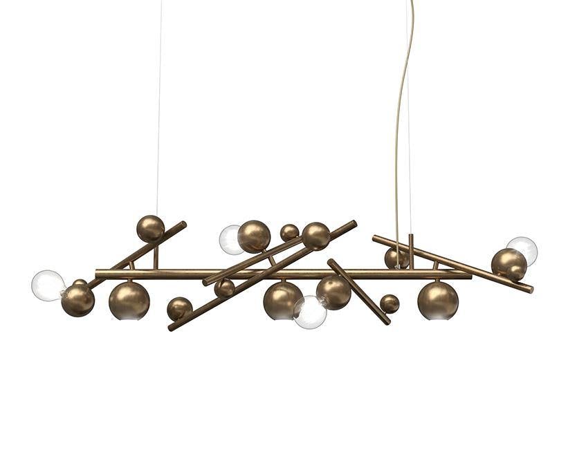Modern galaxy hanging lamp with brass rods and glass bulbs, perfect for hanging lamp long style