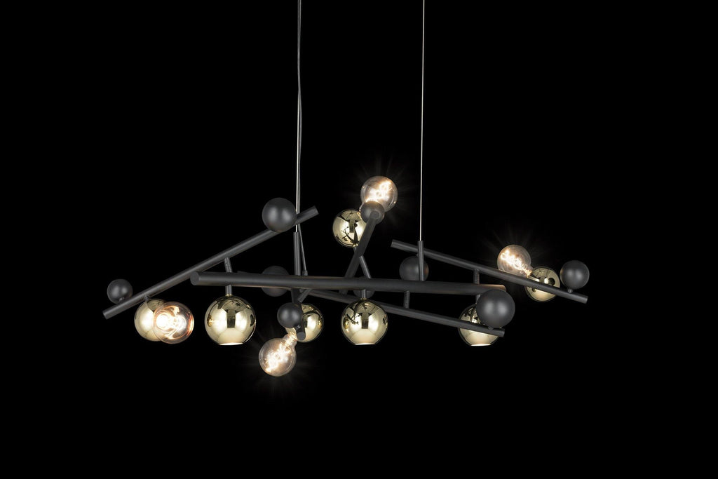Galaxy Hanging Lamp Long with black frame and spherical lights, modern hanging lamp