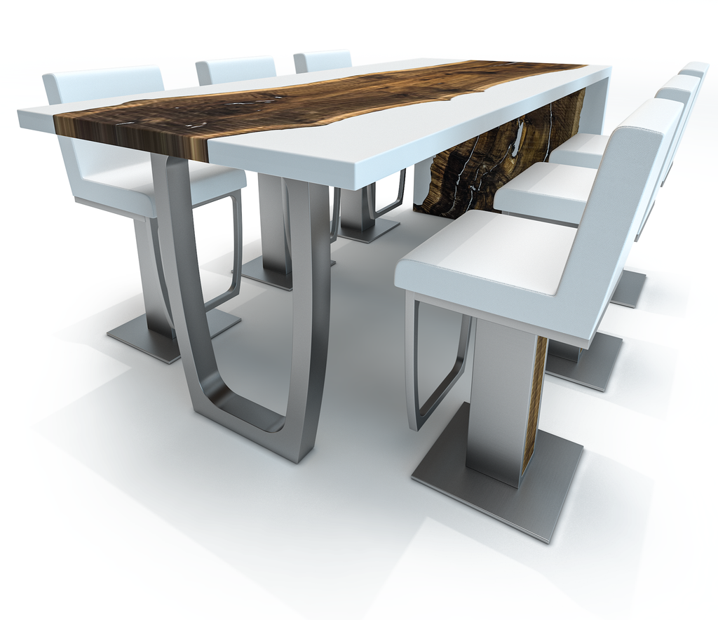 White Feronia Semi-Waterfall Walnut Wood Dining Table - ARDITI