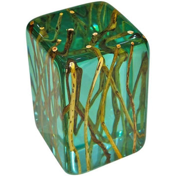 green branches end table, resin end table, square end table, natural wood end table, celadon green end table, glossy end table
