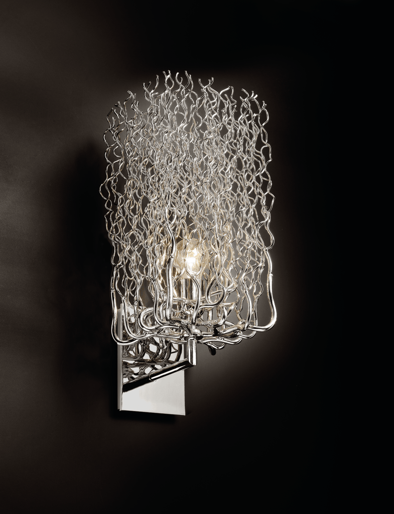 Hollywood Block Wall Lamp with chrome finish and organic-shaped metal shade