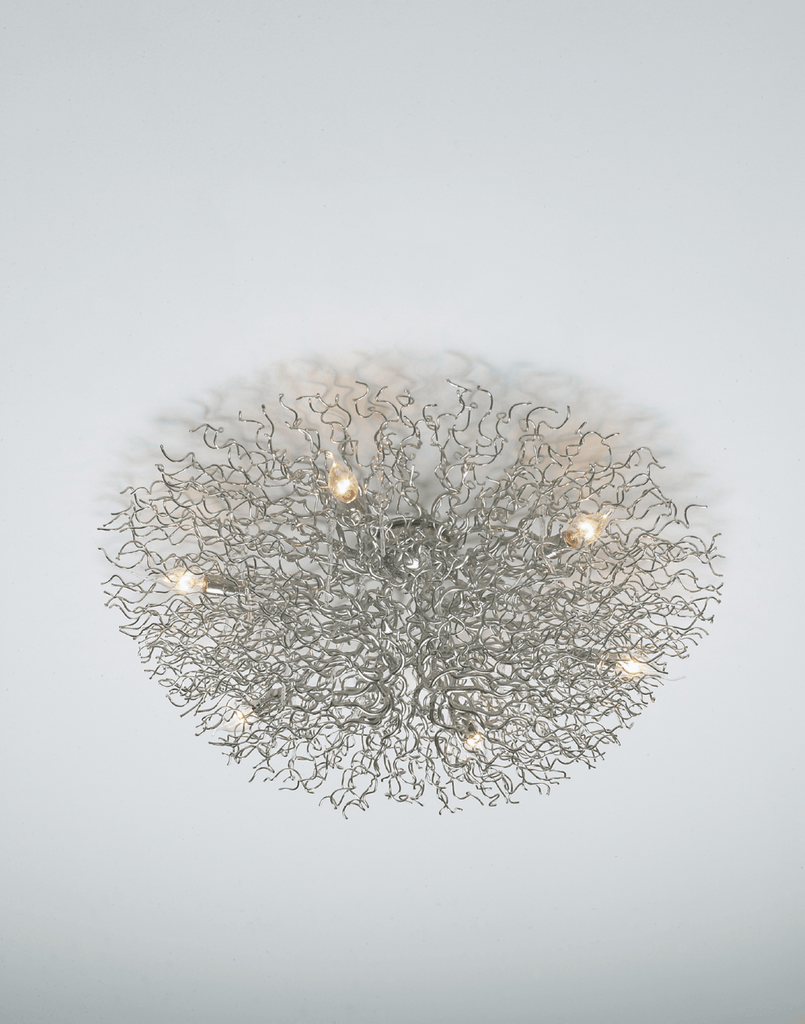 Hollywood Ceiling Lamp with modern swirling metallic wires and multiple exposed bulbs