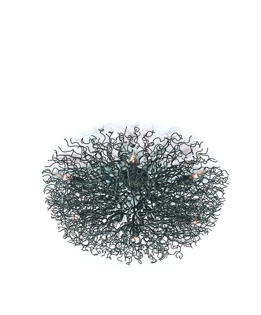 Hollywood ceiling lamp round with modern tangled branch-like metal arms and multiple bulbs