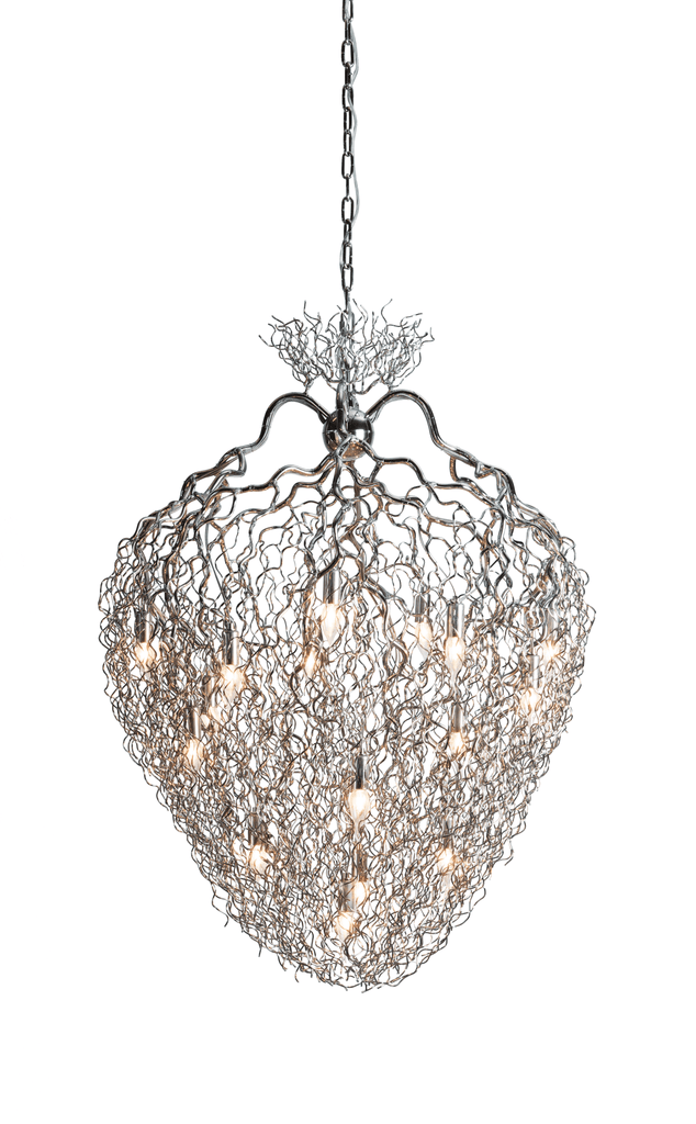 Silver Hollywood Chandelier Conical with organic branching design and exposed bulbs