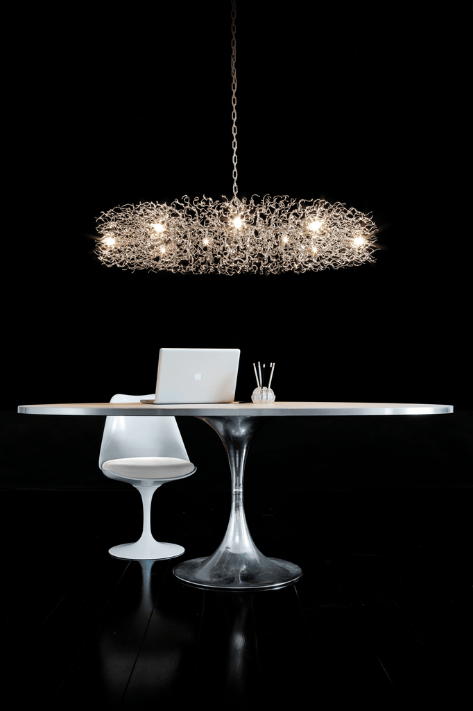 Illuminated Hollywood Chandelier Round with intricate wire-like oval design