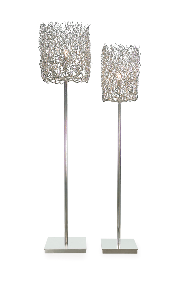Hollywood Floor Lamp with modern wire mesh shades and square bases for stylish lighting