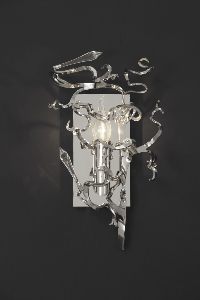 Icy Lady Wall Lamp with chrome sconce and abstract sculptural metal frame