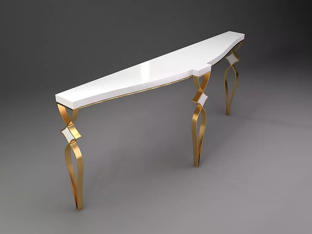 La Tour Console with white rectangular top and ornate gold-colored legs for stylish decor
