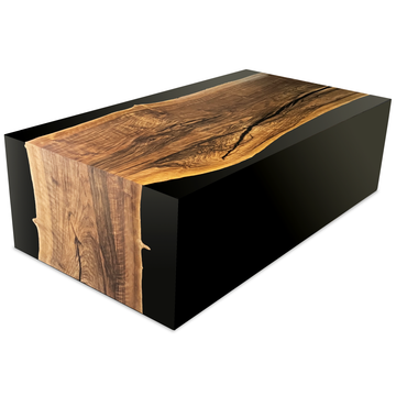 ladda walnut wood coffee table, walnut wood coffee table, cornered rectangular coffee table, natural walnut wood coffee table, jet black resin coffee table, matte finish coffee table, luxury coffee table, modern coffee table, contemporary coffee table