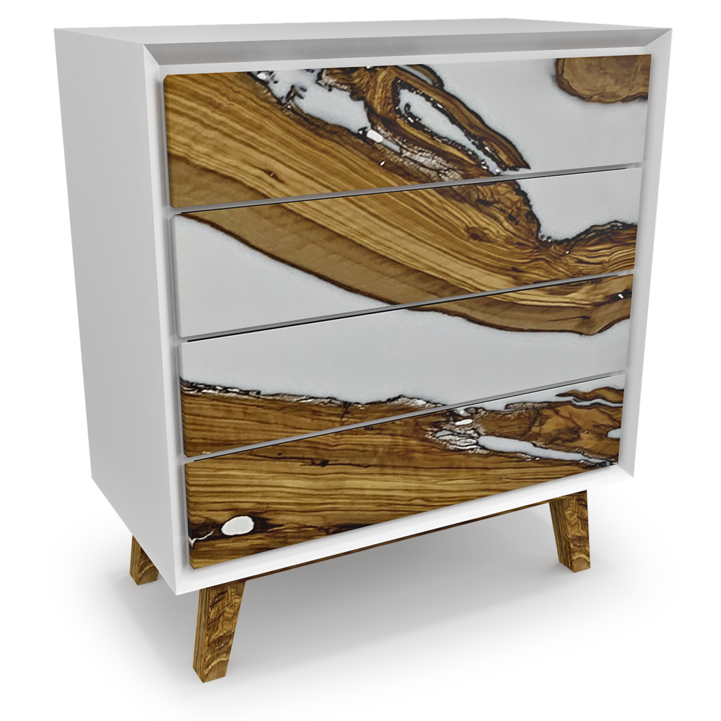 lampetia olive wood white dresser, olive wood dresser, ghost white resin dresser, white lacquered dresser, natural olive wood dresser, luxury dresser, modern dresser, contemporary dresser