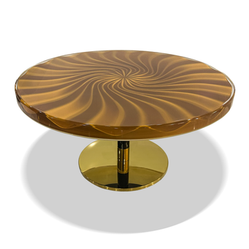 light brown ballerina coffee table, ballerina coffee table, resin coffee table, brass coffee table, polished brass coffee table, round coffee table, wavy coffee table, luxury coffee table, modern coffee table, contemporary coffee table