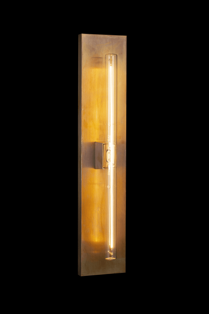 Linea Wall Lamp featuring a slender vertical sconce with brass backplate and Edison bulb