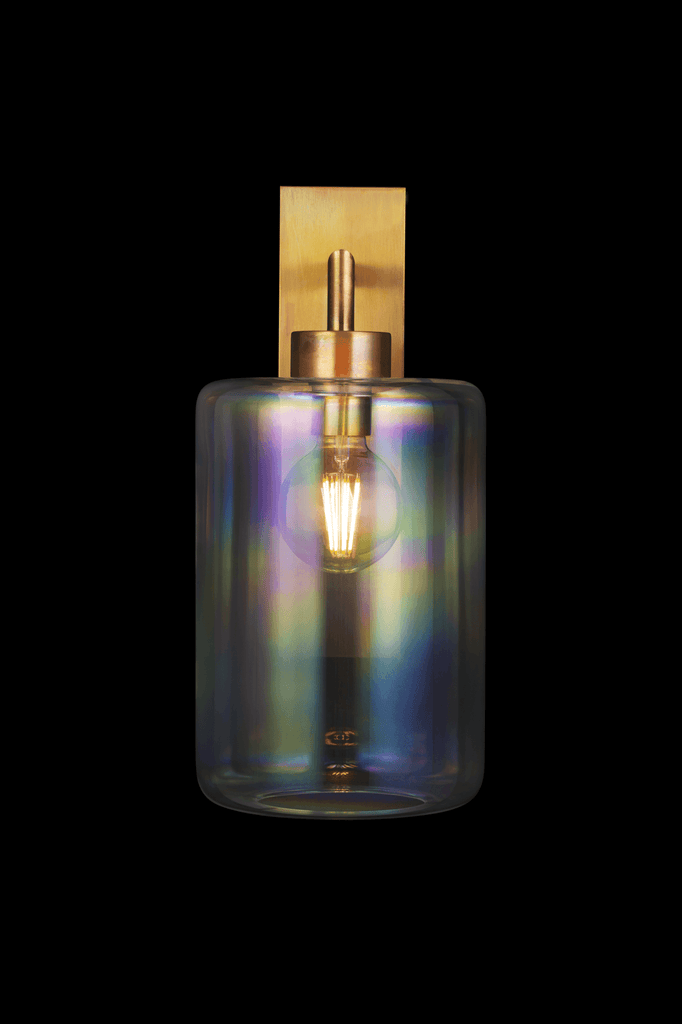Iridescent glass Louise Wall Lamp with brass mount and Edison bulb wall lamp style