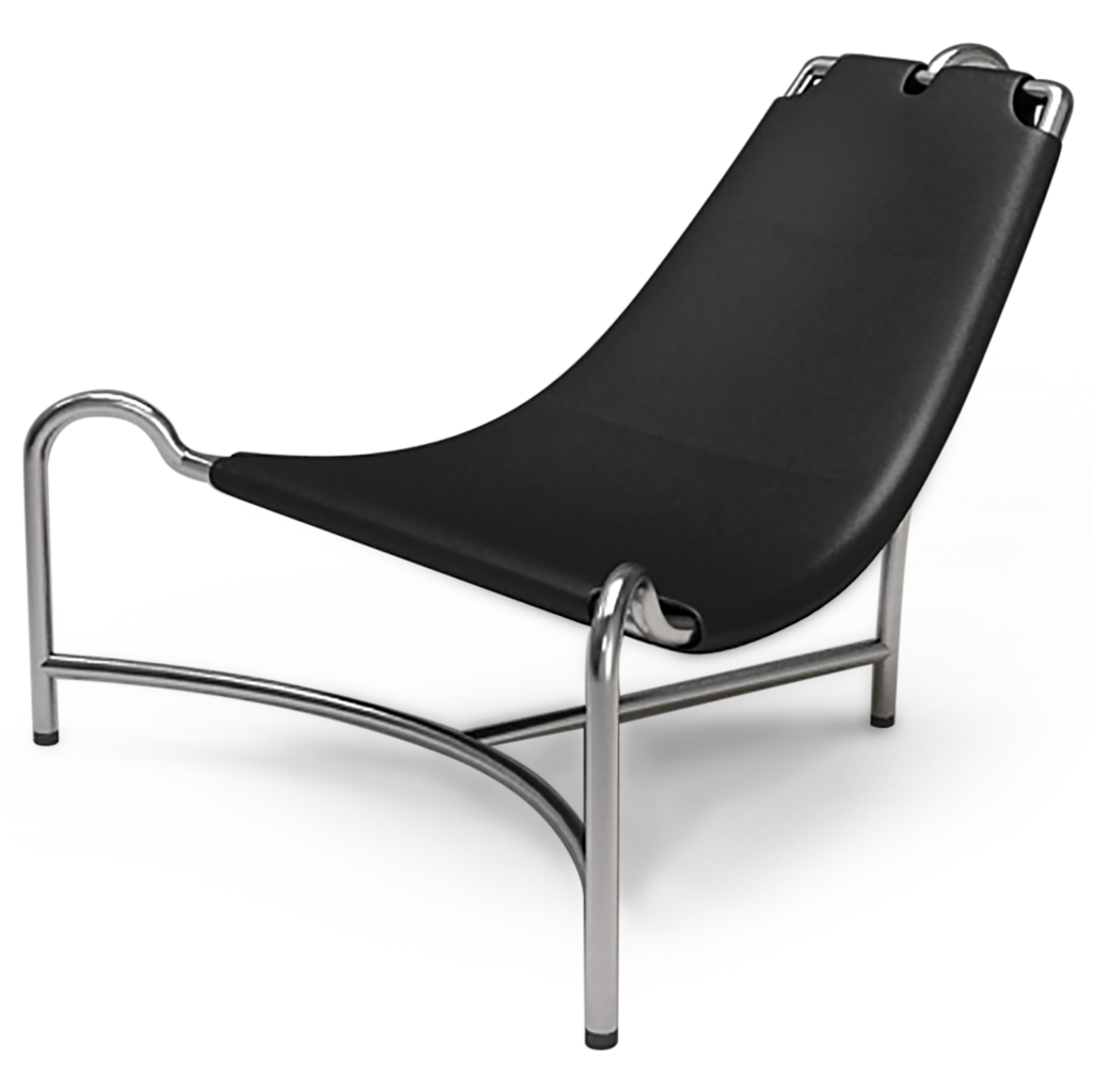 Black leather lounge chair with chrome tubular steel frame for stylish relaxation