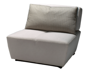 Modern Lucca Chair with armless white upholstery and light gray back pillow