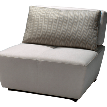 Lucca Chair light gray upholstered armless accent chair with herringbone throw pillow