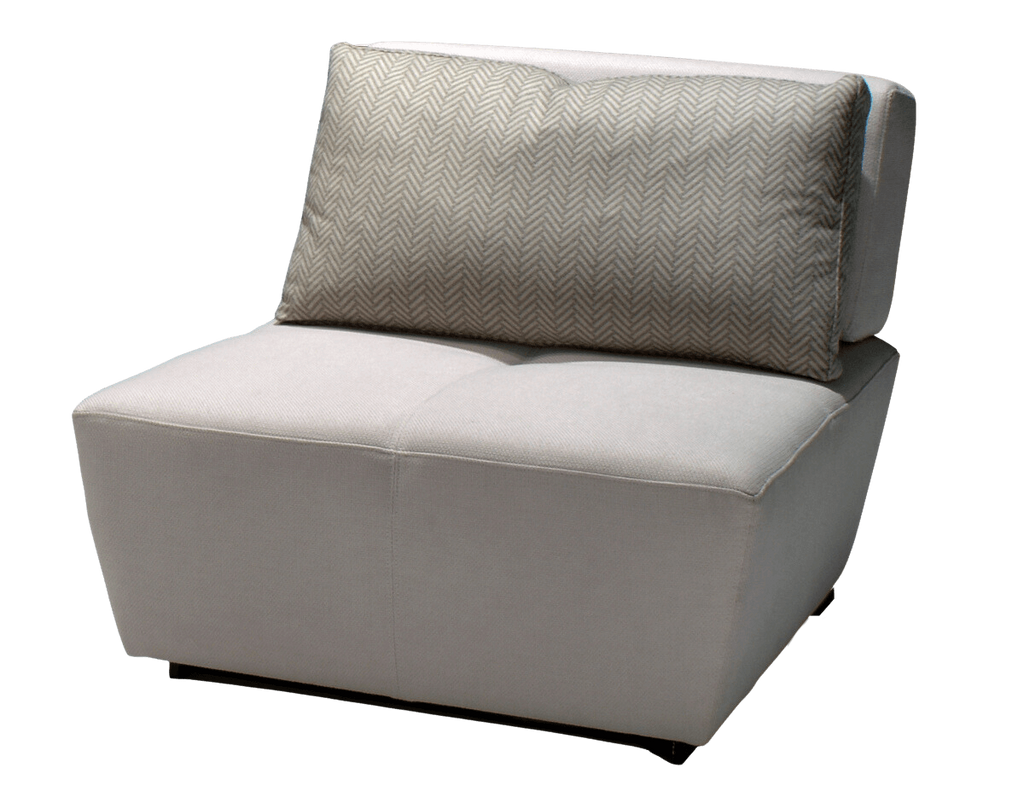 Lucca Chair with light-colored modular design and textured beige lumbar pillow