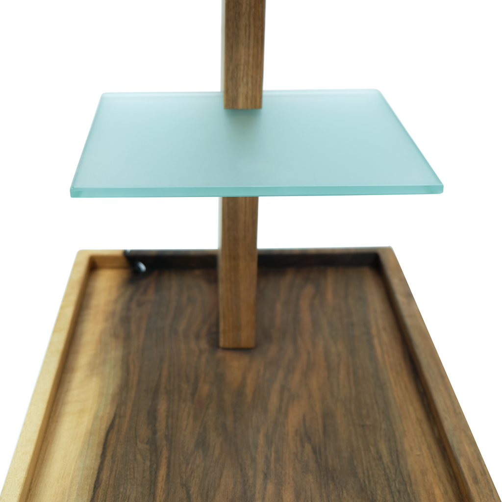 Lucera Side Table with wooden and frosted glass two-tier display stand