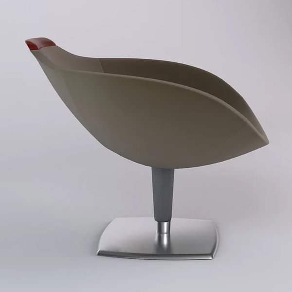 Lusso Modern Swivel chair with beige upholstery, red backrest accent, and metal base