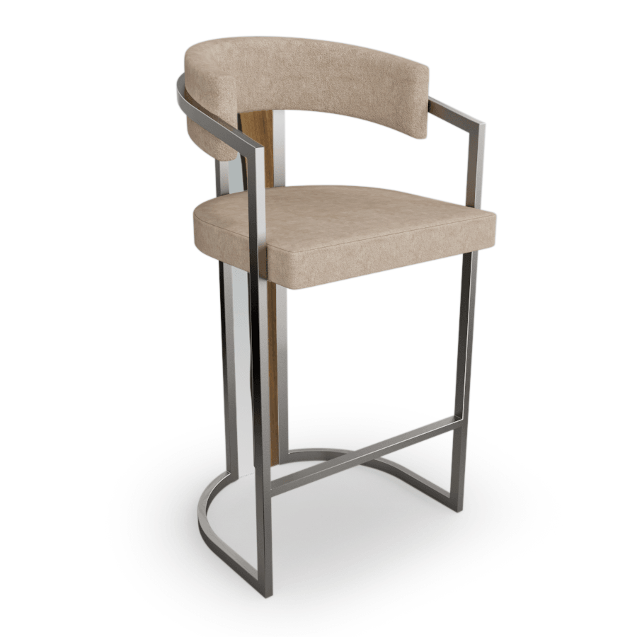 Matera Counter Bar Chair with beige upholstery and polished metal frame for counter height seating