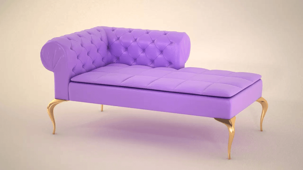 Purple tufted Menton Modern Chaise with gold ornate legs for stylish living rooms