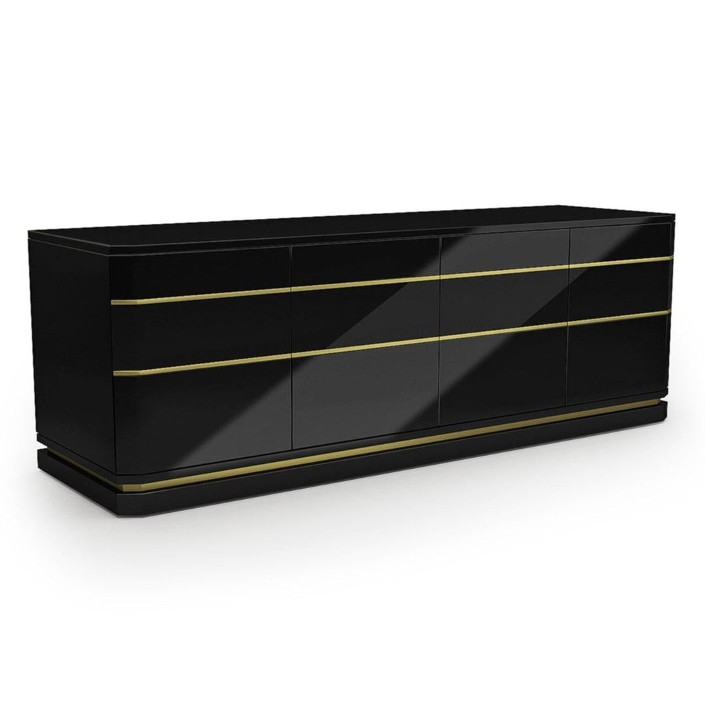 Modern River Credenza with sleek black finish and gold accents for stylish storage
