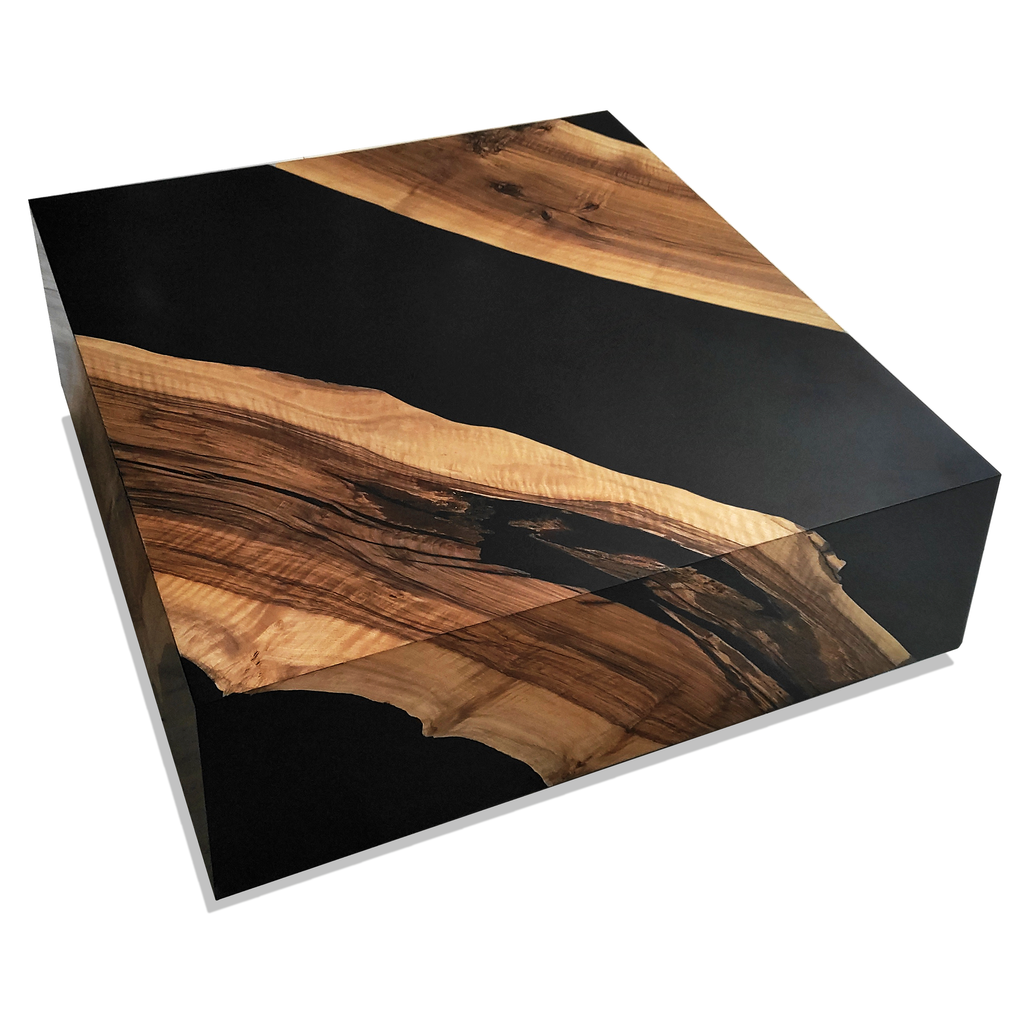 Monoblock Walnut Wood Coffee Table, coffee table, walnut wood, resin, modern, matte, black, sleek, minimalist, elegant