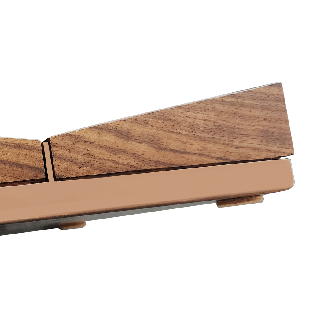 Two-piece wooden and tan plastic keyboard wrist rest with Mormo Cigar Ashtray design