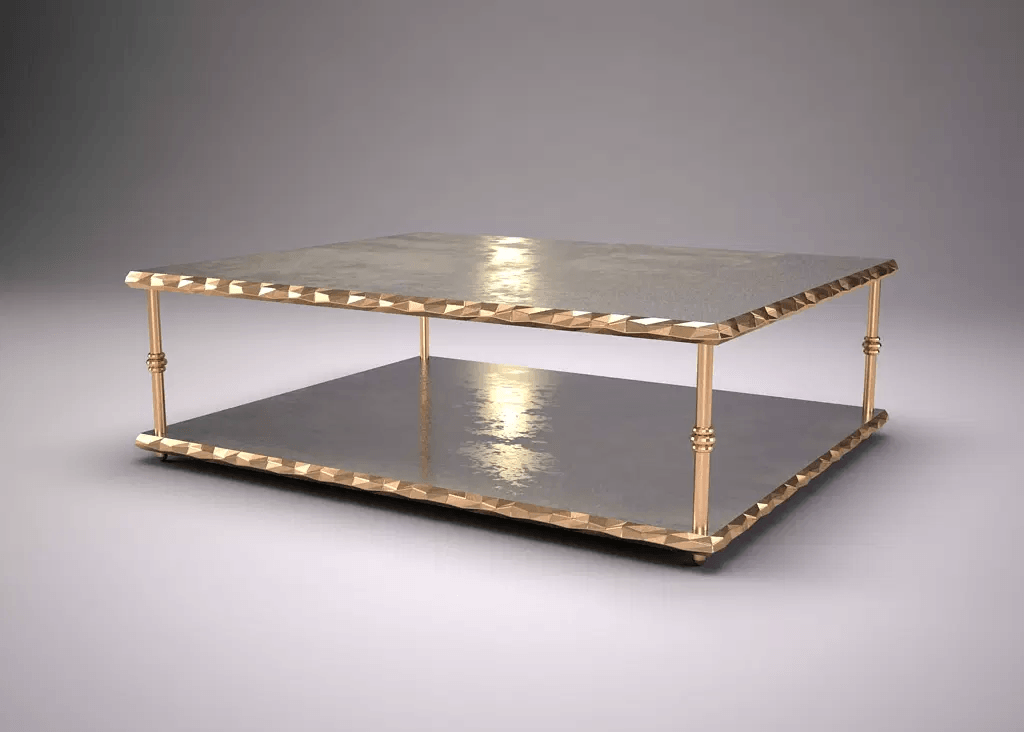 Elegant Murano Coffee Table with gold ornate legs and reflective glass surfaces