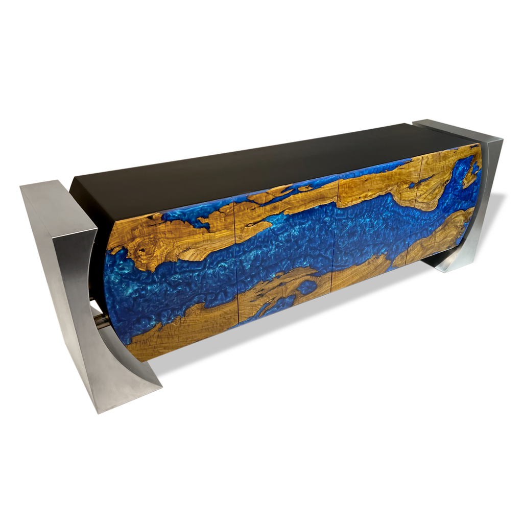 Olive Wood Pearlescent Blue Silver Loire Credenza - ARDITI COLLECTION®