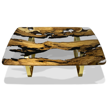 Ombrone Olive Wood Squoval Coffee Table, Olive wood coffee table, Stainless steel coffee table, Modern coffee table, Contemporary coffee table, Polished stainless steel coffee table