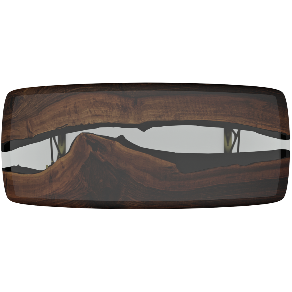 Ombrone Walnut River dining table with rectangular wooden tray featuring white resin river design