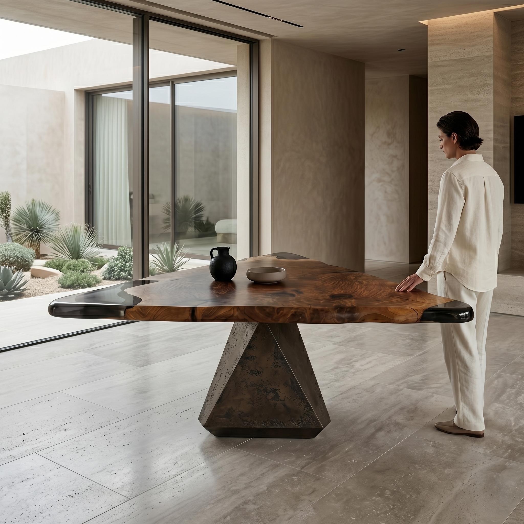 Omphale Triangular Dining Table Live Edge Wood Resin – ARDITI
