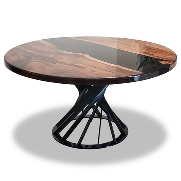 Panaro Round Black River Dining Table - Dining Table - www.arditicollection.com - Walnut Wood Dining Table, dining tables, dining chairs, buffets sideboards, kitchen islands counter tops, coffee tables, end side tables, center tables, consoles, accent chairs, sofas, tv stands, cabinets, bookcases, poufs benches, chandeliers, hanging lights, floor lamps, table desk lamps, wall lamps, decorative objects, wall decors, mirrors, walnut wood, olive wood, ash wood, silverberry wood, hackberry wood